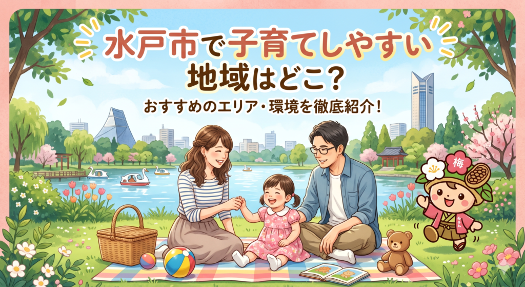 水戸市内で子育てしやすい地域をお探しのファミリーへ。地元不動産のプロが、治安が良く公園や商業施設が充実している「子育てにおすすめのエリア」を厳選してご紹介します。医療費助成(マル福制度)や給付金など、2026年最新の水戸市の手厚い子育て支援制度もわかりやすく解説!