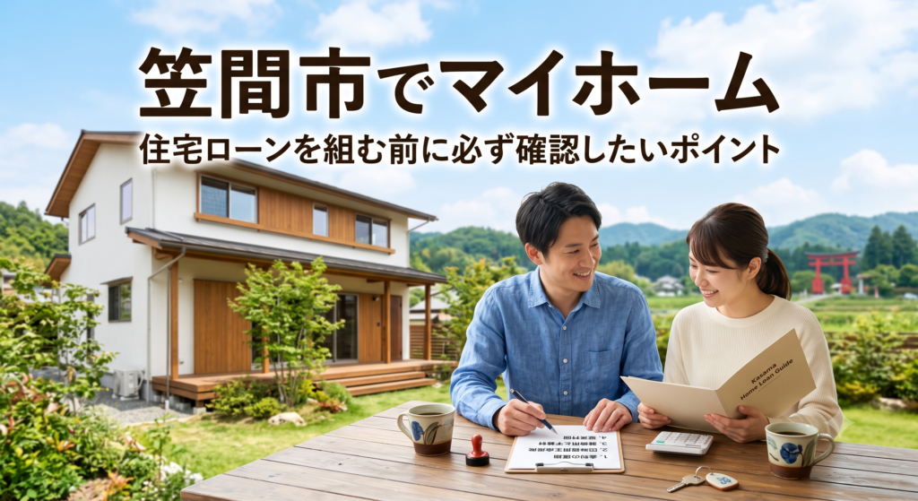 笠間市でマイホームの住宅ローンを組む前に必ず確認したい5つのポイントを解説！車社会ならではの「車のローン」とのバランス、駐車場や浄化槽の費用、笠間市のお得な「移住支援金・補助金」の活用法から、地元銀行とネット銀行の選び方まで。失敗しない資金計画のコツをわかりやすくご紹介します。