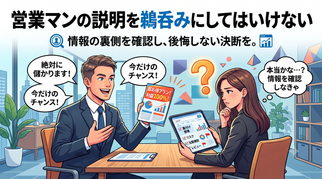 「この土地はすぐ売れてしまいますよ」「日当たり抜群です」不動産営業マンの魅力的な言葉、本当に信じて大丈夫?営業ノルマによる契約の急かし、不十分な役所調査、境界線トラブルのリスクなど、説明を鵜呑みにしてはいけない理由をプロの視点で徹底解説。後悔しないための防衛策をお伝えします。