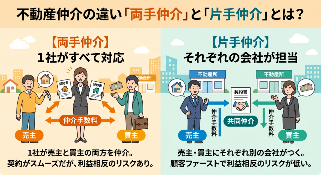 不動産取引でよく耳にする「両手仲介」と「片手仲介」。実はこの仕組みを知らないと、家を売る時も買う時も、数百万円単位で損をしてしまうかもしれません。それぞれの仕組みやメリット・デメリット、そして構造上の「利益相反」のリスクまで、透明性の高い取引を行うための基礎知識をわかりやすく解説します。