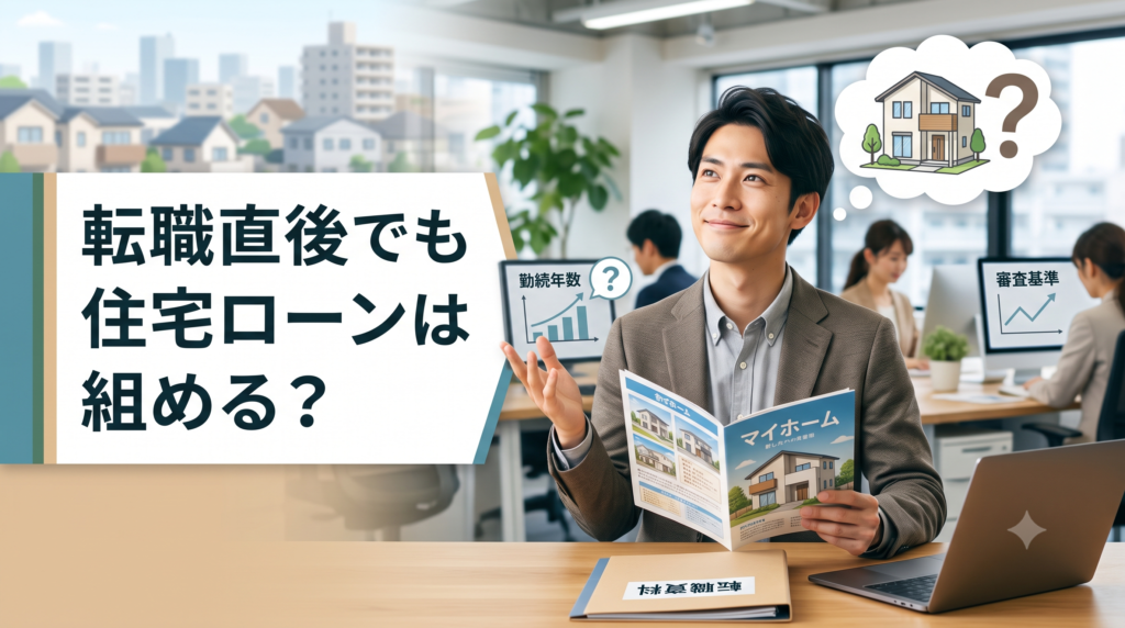 「転職したばかりだからマイホームは無理かも…」と諦めていませんか？結論、転職直後（勤続年数1年未満）でも住宅ローンは組めます！フラット35や一部のネット銀行など審査に通る金融機関の選び方から、キャリアアップ転職が有利になる理由、融資実行前の「絶対NG行動」まで、プロが徹底解説します。