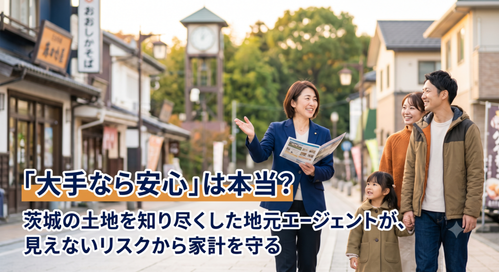 「不動産会社は、とりあえず大手に任せておけば安心」とお考えですか?実は、茨城県での家づくりや土地探しにおいて、地域の歴史やローカルなルールを知らないまま進めると、購入後に数百万円の隠れコスト(地盤改良やインフラ整備)が発生する危険があります。不動産売買の現場から、地元密着のエージェントにしかできない「見えないリスクの徹底調査」と、安全な資金計画を守るセカンドオピニオンの活用法を解説します。