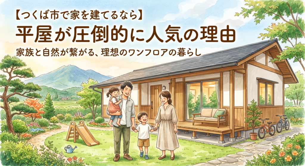 つくば市でマイホームを検討中の方へ。今、子育て世代からシニア世代まで「平屋」が圧倒的な人気を集めている理由とは?洗練された街並みとの相性やワンフロアの魅力をご紹介します。さらに、平屋を建てるために欠かせない「広い土地」をつくば市内で探す際に陥りやすい、インフラ整備費や法規制(市街化調整区域)の罠を避けるプロの鉄則を徹底解説!