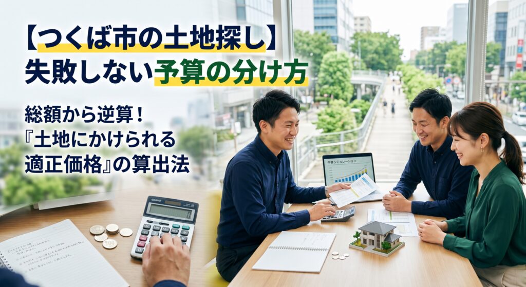 つくば市で土地から家づくりを始める際、「まずは土地を決めよう」と動くのは非常に危険です!土地に予算を使いすぎた結果、理想の建物が建てられなくなる「予算オーバー」の失敗が後を絶ちません。不動産売買の現場から、安全な総予算から「諸費用」「建物代」「隠れコスト」を引き、土地にかけられる適正価格を割り出す『賢い逆算式』を徹底解説。家計を守る無料セカンドオピニオンも受付中です。