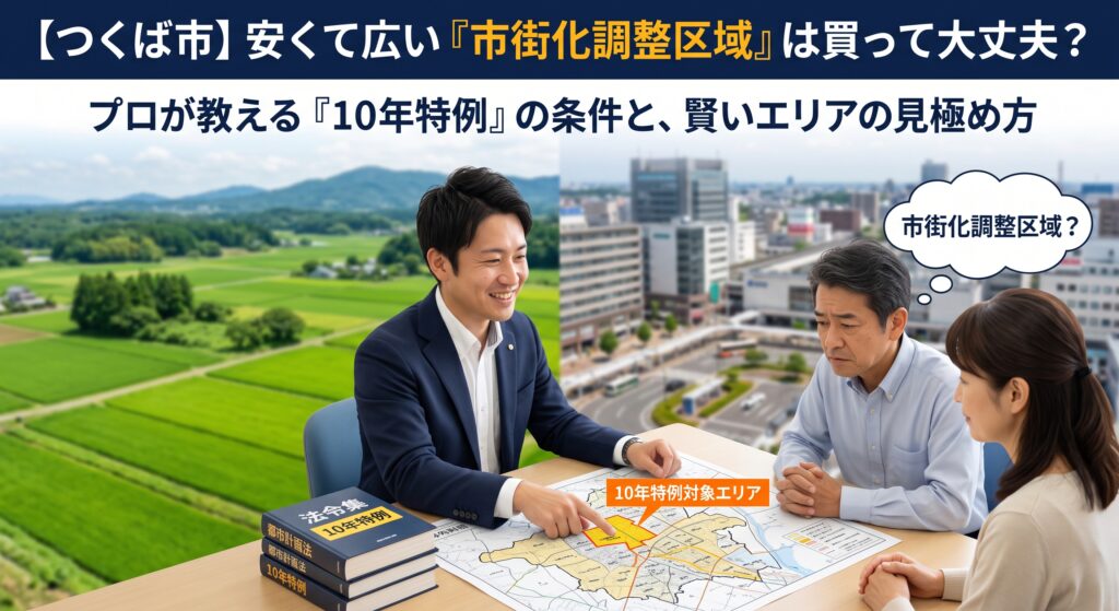 つくば市で土地を探していると見かける、安くて広い「市街化調整区域」。原則として家は建てられませんが、実はご自身やご親族の居住歴に基づく「10年特例」の要件を満たせば、予算を抑えて広大なマイホームを叶える大チャンスになります！不動産の実務家が、特例適用の条件と、購入前に確認すべきインフラや農地転用の隠れコストを徹底解説。見えないリスクを排除する無料セカンドオピニオンも受付中です。
