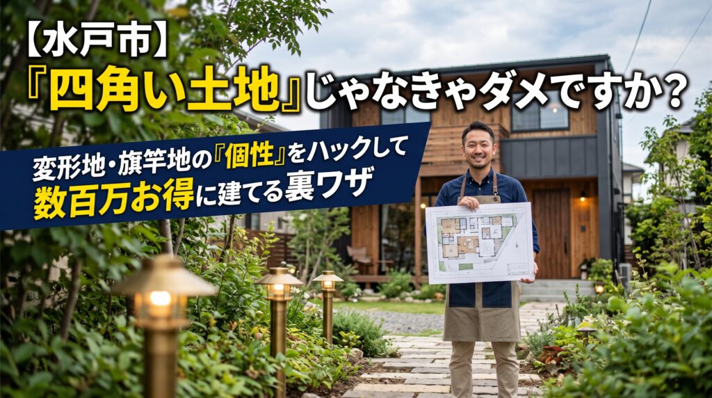 「家を建てるなら、四角くて日当たりの良い土地が良い!」と、みんなと同じ条件で探して予算オーバーしていませんか?水戸市の土地探しにおいて、敬遠されがちな「変形地」や「旗竿地」は、設計次第で数百万安く理想の家が建つ『宝の山』です。不動産の実務家が、土地の個性を活かすハック術と、絶対に注意すべきインフラ等の「隠れコスト」の罠を徹底解説。家計を守る無料セカンドオピニオンの活用法も大公開!