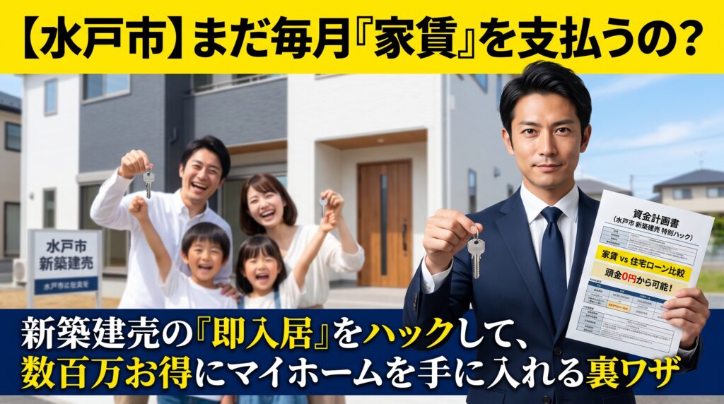 「家賃を払い続けるのはもったいないけど、注文住宅は高くて手が出ない…」と水戸市で足踏みしていませんか?実は、家づくりで一番の「隠れコスト」は、完成を待つ間に払い続ける半年〜1年分の家賃です。この無駄をゼロにする新築建売の「即入居」というハック術と、トチラボの『購入サポート(仲介手数料最大無料)』を掛け合わせて、今の家賃より毎月の支払いを安く抑えるプロの資金計画を徹底解説。家計を守る無料の作戦会議も大公開!