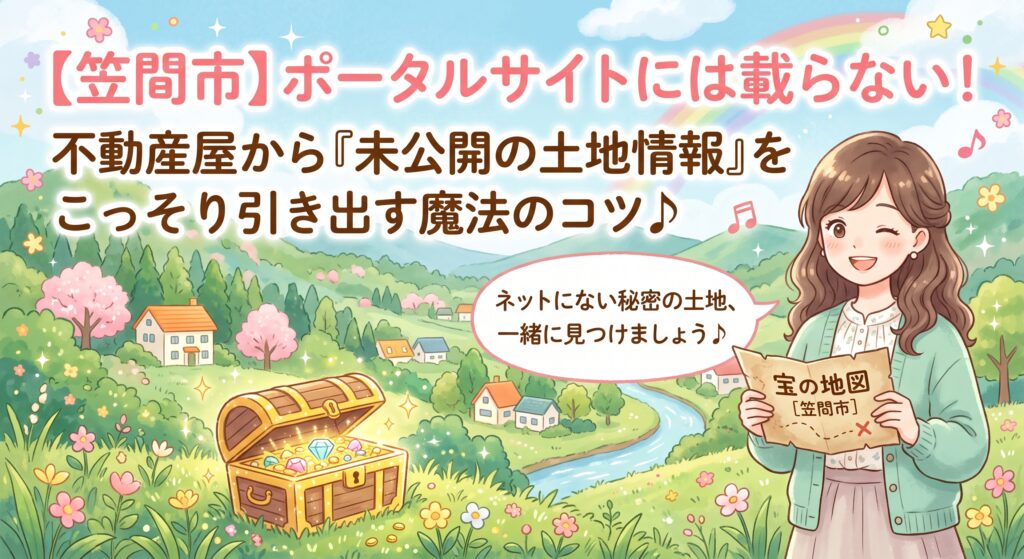 「笠間市で土地を探して毎日ポータルサイト(SUUMOなど)を見ているのに、売れ残りみたいな土地ばかり…」とため息をついていませんか?実は、本当に条件の良い優良物件は、ネットに公開される前に「水面下」で売れてしまいます。笠間市での不動産実務に強いプロが、不動産屋からこっそり『未公開の土地情報』を引き出す魔法のコツを優しく解説。土地Lab限定の「購入サポート3大特典」を使って、賢くお得に理想の土地を手に入れる方法も大公開します♪