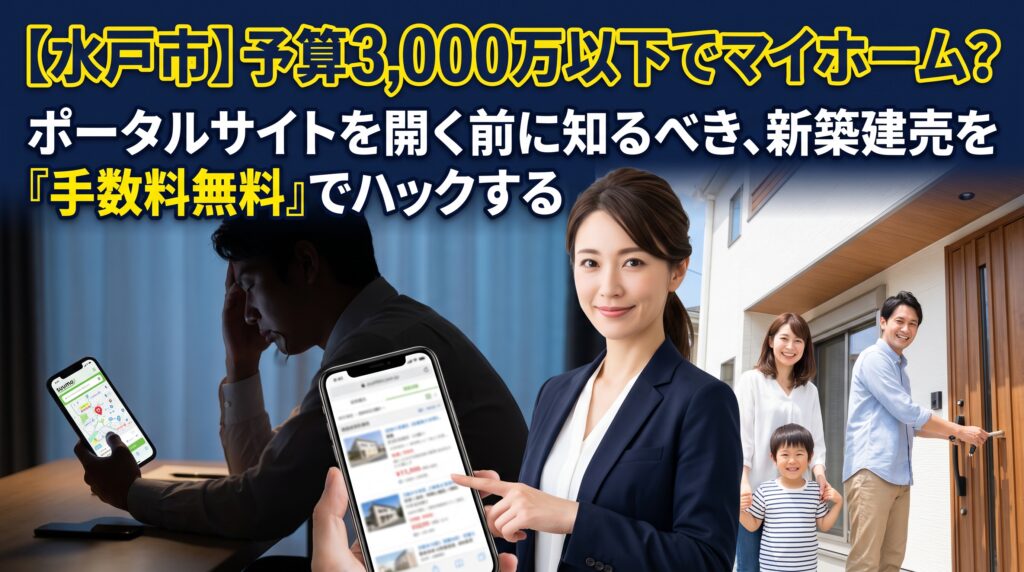 「水戸市内で予算3,000万円以下で家が欲しい!」そう思って、毎晩不動産ポータルサイト(SUUMOなど)を眺めていませんか?実は、ポータルサイトから家探しをスタートするのは、高額な仲介手数料を払う羽目になる一番もったいないやり方です。不動産の実務家が、コスパ最強の「新築建売」をネットに出る前に見つけ出し、さらに仲介手数料を『最大無料』にして総額をガッツリ抑えるプロのハック術を徹底解説。家計を守る無料の作戦会議も受付中です!