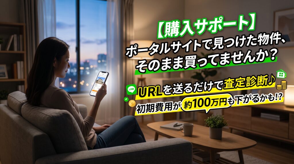 「SUUMOやアットホームで理想の物件を見つけた!よし、問い合わせボタンをポチッ…」ちょっと待ってください!ポータルサイトから直接不動産屋に問い合わせると、約100万円の「仲介手数料」をフルで支払うルートに乗ってしまいます。水戸やつくばで不動産実務を行うプロが、気になる物件の「URLをLINEで送るだけ」で初期費用を劇的に安くし、さらに隠れコストの有無まで無料診断するトチラボの『購入サポート』の裏ワザを大公開します!