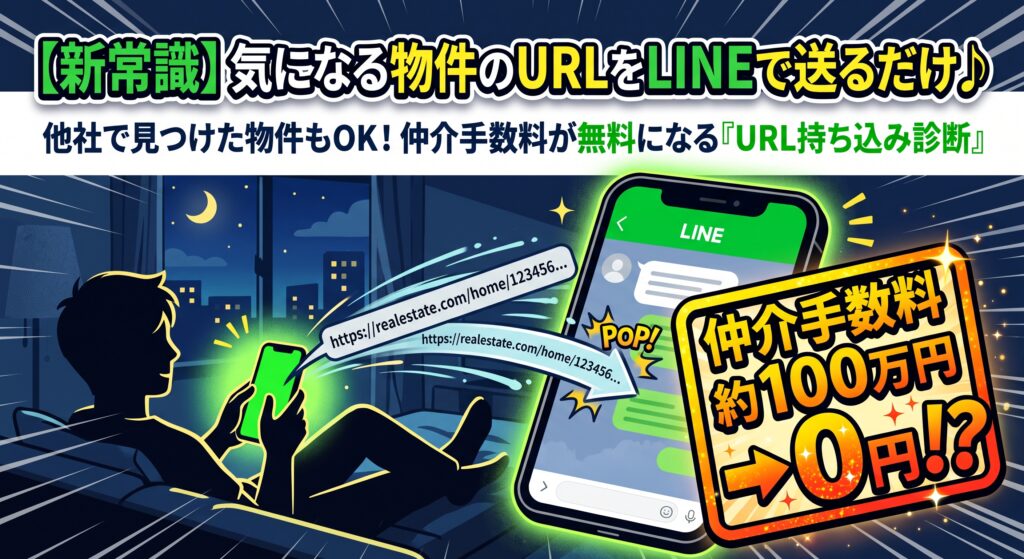 「気になる物件を見つけた！でも、直接問い合わせると仲介手数料（約100万円）が高そう…」とお悩みですか？実は、ポータルサイトの「問い合わせボタン」を押す前に、物件のURLをコピーしてトチラボの公式LINEに送るだけで、その物件の手数料が無料になるか即座に判定できるんです！他社が掲載している物件でもOK。不動産の実務家が提供する、初期費用を劇的に削り、隠れコストまで見抜く『LINE持ち込み診断（購入サポート）』の魔法のからくりを大公開します！